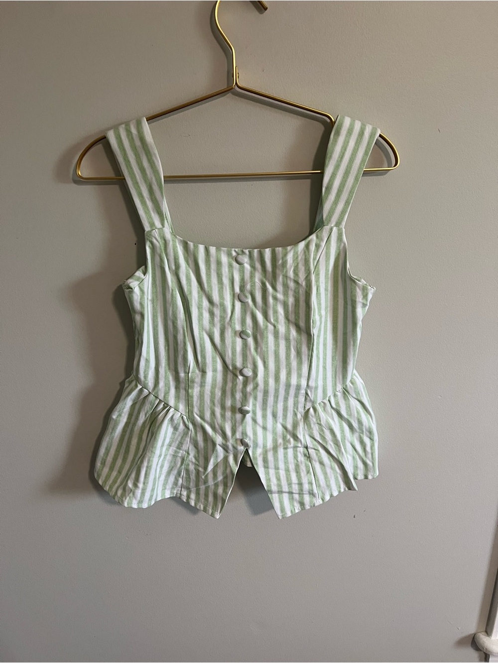 Poeselle Green & White Striped Button-Front Peplum Top